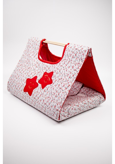 Fabric Craft Bag Borcam Taşıma Çantası Elyaf Dolgulu Yemek Taşıma Çantası Piknik Ve Fırın Kabı Kırmızı - Beyaz