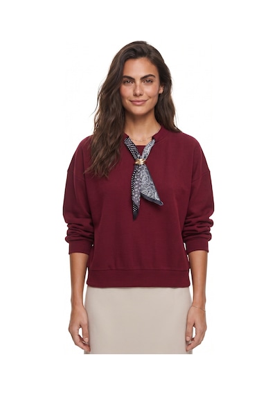 Onloox Kadın Bordo Bordo Pamuklu Ottoman Dokulu Düşük Omuz Fular Detaylı Uzun Kollu Sweatshirt