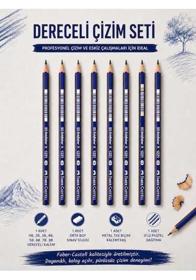 Dereceli Kalem Set Karakalem Hb,2b,3b,4b,5b,6b,7b,8b Dereceli Kalem Faber-castell
