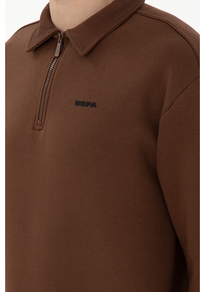 U.S. Polo Assn. Erkek Comfort Fit Yarım Fermuarlı Kahverengi Basic Sweatshirt 50298265-VR029
