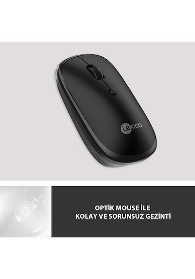Lecoo WS209 Kablosuz 6 Tuşlu 1600DPI Çift Modlu Şarj Edilebilir Optik Mouse