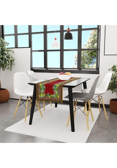 Renkli Limon Desenli Runner 140x45cm Ince Keten, Uluslararası Yıkama Ve Solmama Sertifikası Çok Renkli