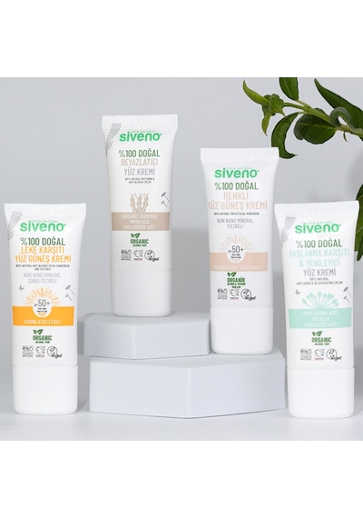 Siveno %100 Doğal Yüz Güneş Kremi Renkli Ton Eşitleyici Leke Karşıtı Uva Uvb Spf 50+ 30 ML