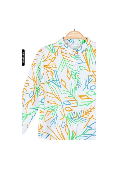 Xo Kids Düğmeli Dik Yakalı Geometrik Desenli Kız Çocuk Gömlek 4-8 Yaş 36509 Ekru - Yeşil Xo Kids Düğmeli Dik Yakalı Geometrik Desenli Kız Çocuk Gömlek 4-8 Yaş 36509 Ekru - Yeşil