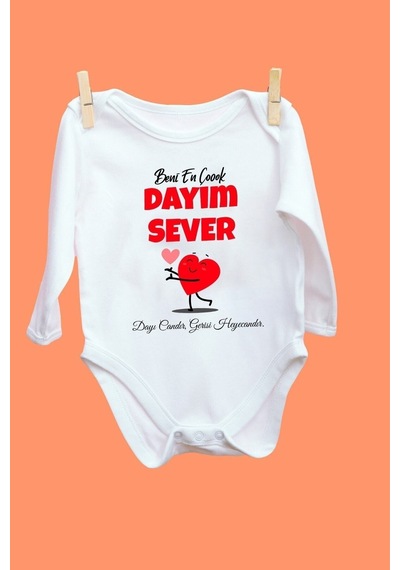 Babylimon Beni En Çok Dayım Sever Desenli Uzun Kol Body Beyaz - 102523367 Beyaz