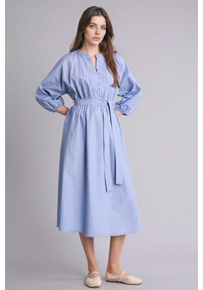 Defacto Poplin Çizgili Midi Elbise H0110ax26spbe196 Mavi-be196