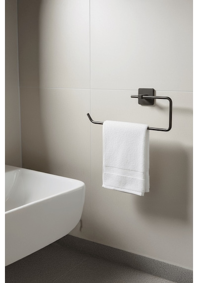 Siyah Yapışkanlı Solo Havluluk Kare Topuzlu, Yapıştır/vidala Montajlı Metal Banyo Askısı - S-11 Diğer