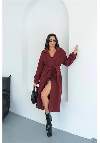 Neşeli Butik Kadın Omuz Detaylı Bordo Kaşe Kaban Nbmylk34 Bordo