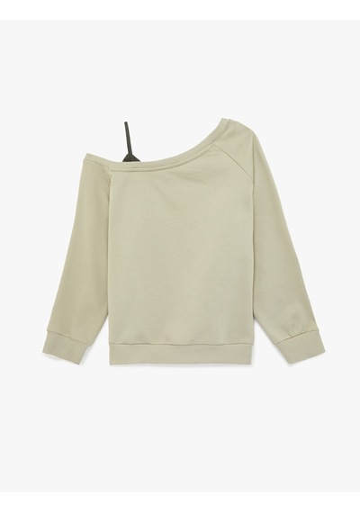 Koton Rahat Kalıp Üç İplik Uzun Kollu Asimetrik Yaka Baskılı Sweatshirt Gri 6sal10376ık Gri