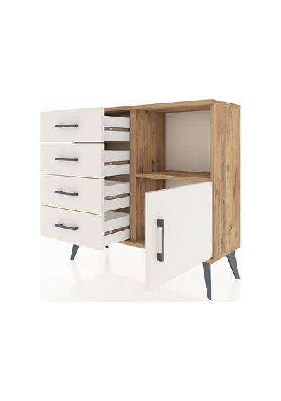 Arges Şifonyer Tek Raflı 4 Çekmeceli Tek Kapaklı 88x30x80 Çam-aytaşı Aytaşı