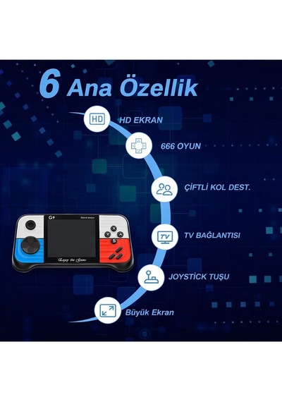 G9 Taşınabilir Oyun Konsolu 666 Oyun Dahili Tv Bağlantılı Çift Kontrolcülü Hd Ekranlı