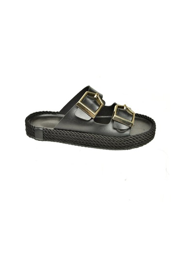Fox Shoes U596030209 Siyah Kadın Terlik Siyah-suni Deri Siyah