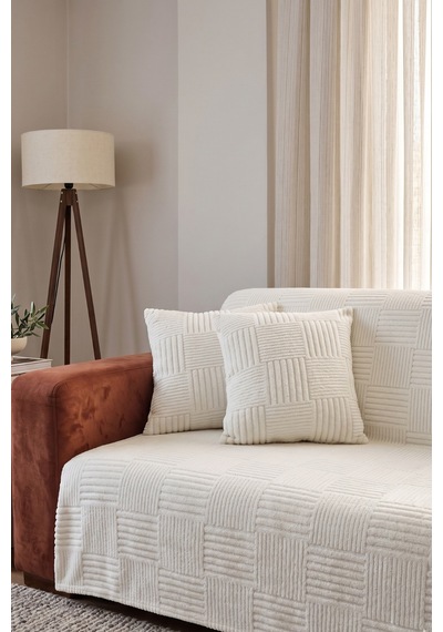 Krem Yumuşak Dokulu Koltuk Kanepe Örtüsü Dekoratif Kaymaz Yıkanabilir Premium Koltuk Şalı 170x200cm