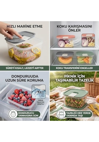 Vakumlu Saklama Kabı, Hava Tahliye Ventilli, Koku Transferini Önler, Hızlı Marine, Dondurucu Uyumlu, Şeffaf Gri, 700 Ml