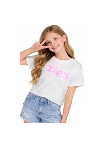 Irem Kız Çocuk Think Positive Yazılı Taş Detaylı Batik Desen Kısa Crop Tişört Çok Renkli Irem Kız Çocuk Think Positive Yazılı Taş Detaylı Batik Desen Kısa Crop Tişört Çok Renkli