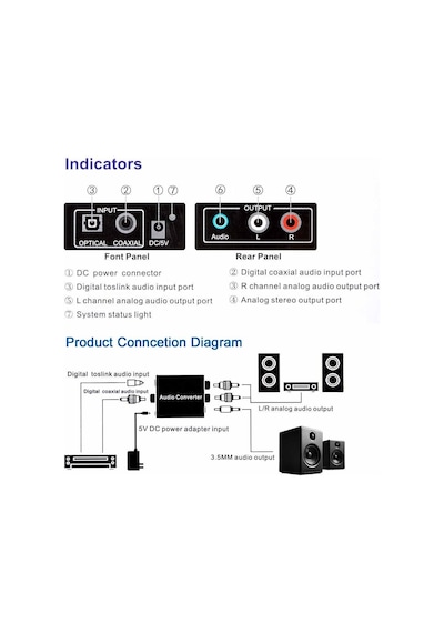 Digital To Analog Stereo Rca Optik Toslink Ses Çevirici Dönüştürücü