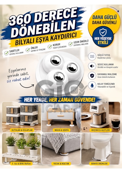 4'lü Kendinden Yapışkanlı 3 Bilyeli 360 Derece Dönebilen Eşya Kaydırıcı Mini Mobilya Tekerleği Plastik - Metal Beyaz