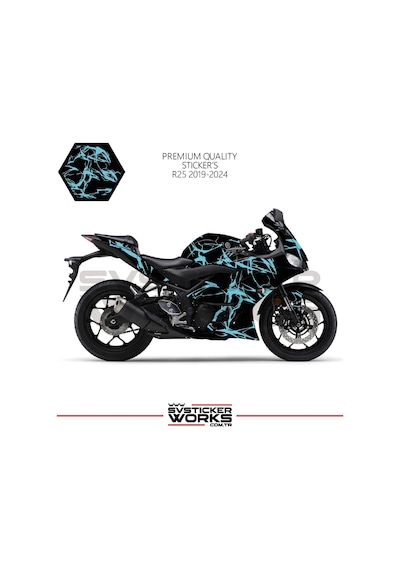 Yamaha R25 2019-2024 Kaplama Sticker Şimşek Yıldırım Motor Kaplama Modeli Hazır Kit 2019 / 2023 Uyumlu Mavi