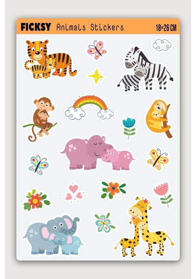 Sevimli Hayvanlar Sticker Seti - 19 Adet Etiket Çıkartma Diğer