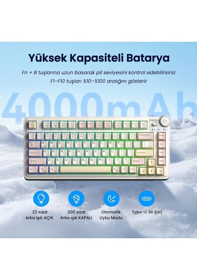 Aula Au75 3 Modlu Mekanik Gaming Kablosuz Klavye Rgb Tkl Bloomfield Switch Hot Swap Makrolu Oyuncu Klavyesi Krem