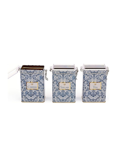 Azulejos Desenli Dikdörtgen Kilitli Saklama Kabı 3 Lü Set 7.5 X 10 X 15 Cm Tea, Coffee, Sugar Çok Renkli