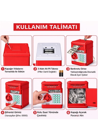 Elektronik Şifreli Para Kasası Otomatik Para Çeken, Sesli & Işıklı Çocuk Kumbarası