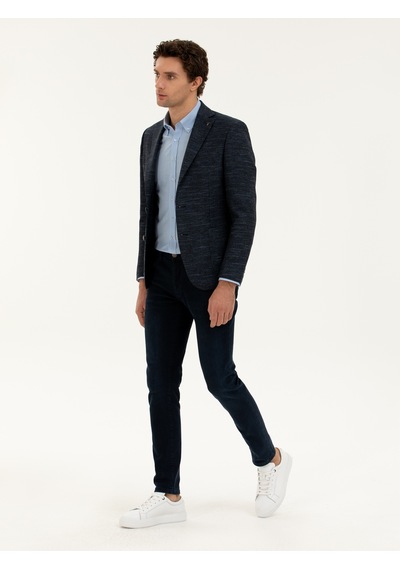 Cacharel Lacivert Slim Fit Yün Keten Karışımlı Ceket
