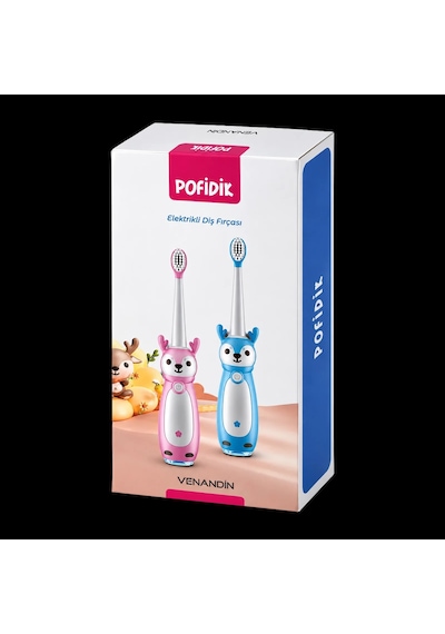Venandın Pofidik Sevimli Geyik Tasarımlı Çocuk Sonic Elektrikli Diş Fırçası Usb Şarjlı - Yumuşak Kıl