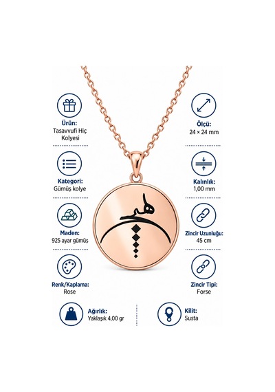 Tasavvufi Hiç Kolyesi 925 Ayar Gümüş - Rose Rose Gold