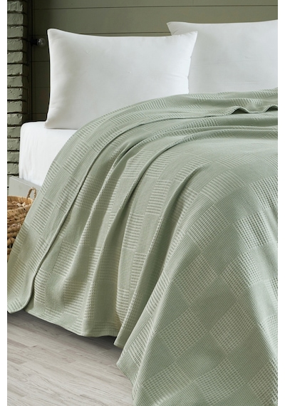 Tek Kişilik %100 Pamuk Pike Örtü 160x230 Cm Karo Desenli Çağlayeşili Weave Serisi Çağlayeşili