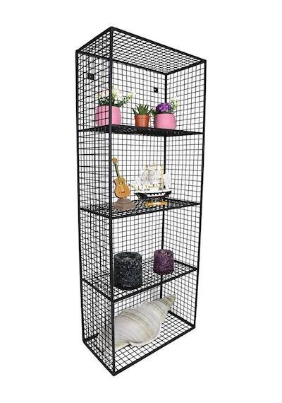 Wessdizayn Metal Duvar Rafı 4 Gözlü Kitaplık Grid Kafes Tel Model Wd-61