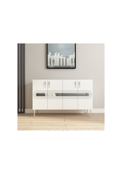 Karsu 120 Cm Konsol, Tv Ünitesi, Çok Amaçlı Dolap Beyaz-gümüş Beyaz-gümüş