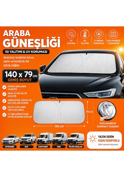 140x79 Cm Katlanabilir Araba Ön Cam Güneşliği İç Cam Güneşlik Uv Korumalı Isı Yalıtımlı Oto Güneşlik Perdesi