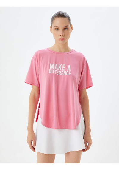 Koton Oversize Spor Tişört Slogan Baskılı Bisiklet Yaka Kısa Kollu Pembe 4sak10334nk Gül