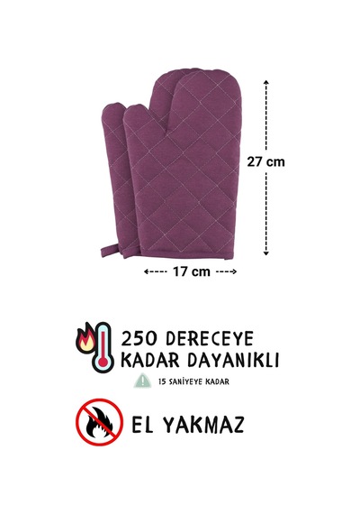 Simple 3lü Set Ayar Askılı Cepli Mutfak Önlüğü Seti 2 Eldiven Şef Garson Kafe Aşçı Barista Mor