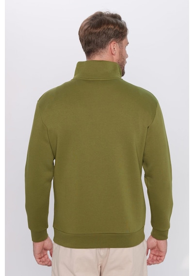 Tudors Unisex Relax Fit Rahat Kesim Pamuklu İçi Polarlı Yarım Fermuarlı Haki Dik Yaka Sweatshirt-31452 Haki