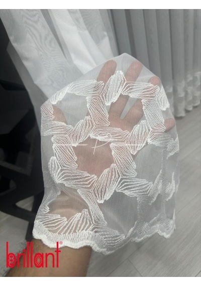 Tül Perde Brillant Marka Etek İşleme Hexagon Desen 1 E 3 Pile Ekru