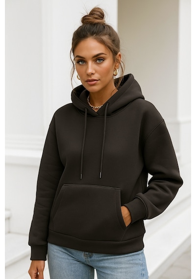 Kadın Antrasit Kanguru Cepli Kapüşonlu Scuba Sweatshirt Antrasit