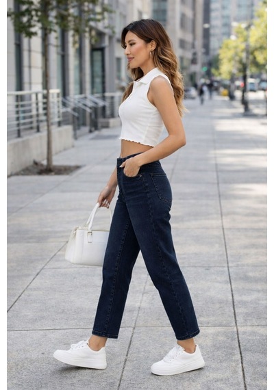 Cedy Denim Kadın Yüksek Bel Soho Boyfriend Jean C599 Lacivert