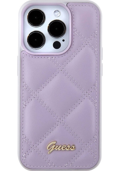 Apple Uyumlu iPhone 15 Pro Kılıf Guess Lisanslı Pu Deri Metal Yazı Logolu Kapitone Kapak