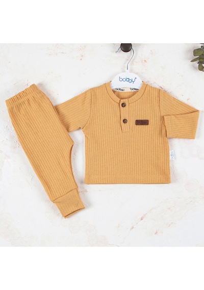 Candar 3-18 Ay Çizgili Kumaş 2'li Unisex Takımı Hardal Hardal