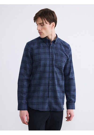Lcwaıkıkı Classic Mavi Regular Fit Yün Karışımlı Gabardin Erkek Ekose Gömlek