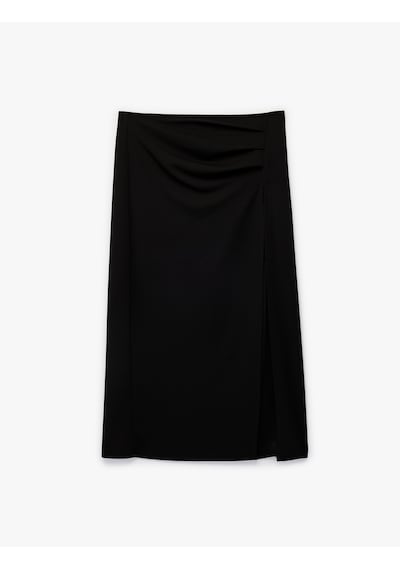 Koton Drape Detaylı Yırtmaçlı Midi Etek Siyah 6sak10200ek