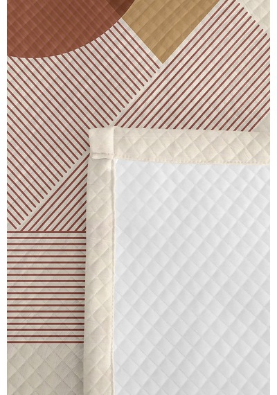 Bej Geometrik Boho Genç Odası Tek Kişilik Pike Takımı - Terracotta 160x220 Cm Kapitone Yatak Örtüsü Naif Örtü Serabı