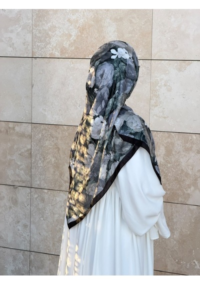 Qalortex Scarf Pamuklu Gonca Desen Eşarp - Antrasit