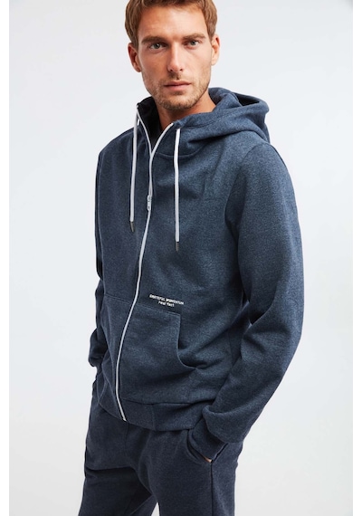 Grimelange Momentum Erkek Fermuarlı Yuksek Yaka Kapüşonlu Nakışlı Kordonlu Içi Polarlı Lacivert Sweatshirt