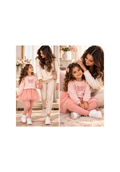 Messlife Kelebek Detaylı Tüllü Kız Çocuk Takımı Pembe - 931937387 Pembe