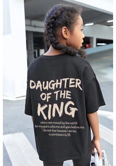 Uyguntarz Daughter Of The King Baskılı Pamuklu Tshirt Siyah