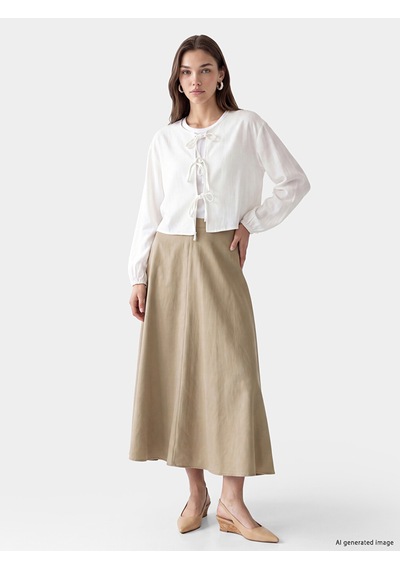 Lcw Modest Ekru Beli Fermuarlı Kloş Etek