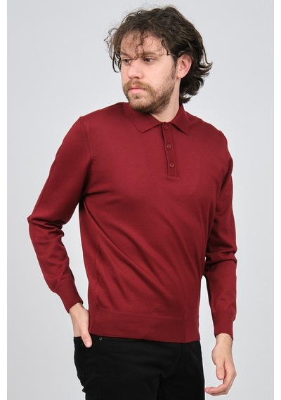 Pave Erkek Polo Yaka Yün Kazak 4538004 Bordo Bordo